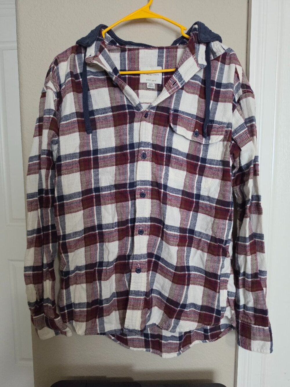 American Eagle Men's Hooded Flannel Shirt, Size Medium